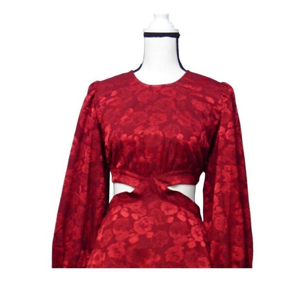 $155.00 RAHI Flora Cutout Long Sleeve Mini Dress in Ruby Red, Sz. S - Picture 4 of 12